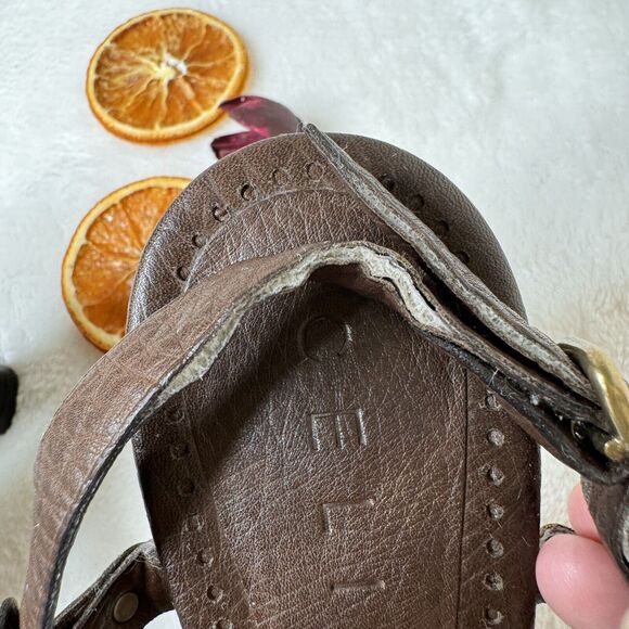 Celine Paris Shoes Sandals Heels Brown Leather T Strap 36.5 Gold Harness Detail - Picture 5 of 8